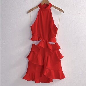 New DO+BE Red Ruffled Halter Dress Size S